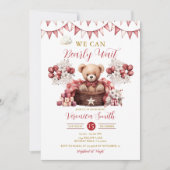 赤ちゃんシャワー赤フローラ風船を待つことができる 招待状 (正面)