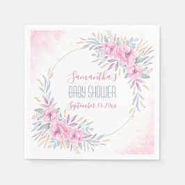 赤ちゃんシャワー赤面ピンクの花水色エレガント スタンダードカクテルナプキン