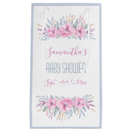 赤ちゃんシャワー赤面ピンクの花水色エレガント スモールペーパーバッグ