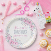 赤ちゃんシャワー赤面ピンクの花水色エレガント ペーパープレート (パーティー)