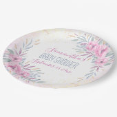 赤ちゃんシャワー赤面ピンクの花水色エレガント ペーパープレート (アングル)