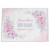 赤ちゃんシャワー赤面ピンクの花水色エレガント ラージペーパーバッグ (正面)