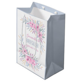 赤ちゃんシャワー赤面ピンクの花水色ボホ ミディアムペーパーバッグ