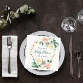 赤ちゃんシャワー赤面ピンクフローラ幾何学的モノグラム スタンダードカクテルナプキン