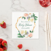 赤ちゃんシャワー赤面ピンクフローラ幾何学的モノグラム スタンダードカクテルナプキン (インサイチュ)