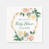 赤ちゃんシャワー赤面ピンクフローラ幾何学的モノグラム スタンダードカクテルナプキン (正面)