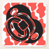 赤ちゃんシャワー赤&白おしゃぶり スクエアペーパーコースター (正面)