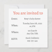 赤ちゃんシャワー赤&白おしゃぶり 招待状 (裏面)