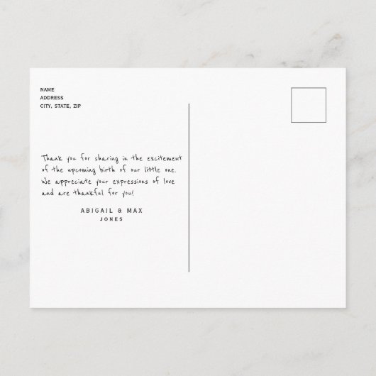 赤ちゃんシャワー超音波かわいいフォントありがとう ポストカード (裏面)