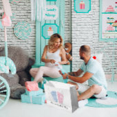 赤ちゃんシャワー足それが男の子の女の子ピンクブルーの双子 ラージペーパーバッグ