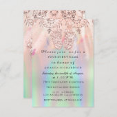 赤ちゃんシャワー足シルバーガールボーイ王室のホログラフィー 招待状 (正面/裏面)