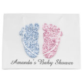 赤ちゃんシャワー足男の子の女の子の名前ピンクブルージェンダー ラージペーパーバッグ (正面)