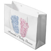 赤ちゃんシャワー足男の子の女の子の名前ピンクブルージェンダー ラージペーパーバッグ (正面アングル)