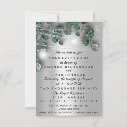 赤ちゃんシャワー足素朴グリーングレーガールボーイ 招待状 (正面)