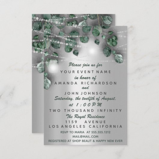 赤ちゃんシャワー足素朴グリーングレーガールボーイ 招待状 (正面/裏面)