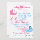 赤ちゃんシャワー車女の子の双子 招待状 (正面/裏面)