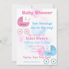 赤ちゃんシャワー車女の子の双子 招待状