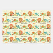 赤ちゃんシャワー追加の名前ライオンキリン象3 ラッピングペーパーシート (正面2)