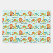 赤ちゃんシャワー追加の名前ライオンキリン象3 ラッピングペーパーシート (正面)