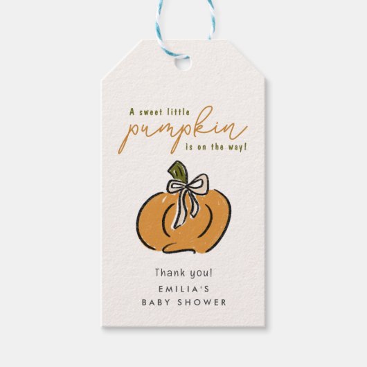 赤ちゃんシャワー途中のリトルカボチャありがとう ギフトタグ (正面)