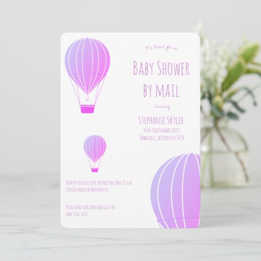 赤ちゃんシャワー通販パープル熱気球 招待状 (スタンド正面)
