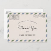 赤ちゃんシャワー郵便ありがとう青い緑はがき ポストカード (正面/裏面)