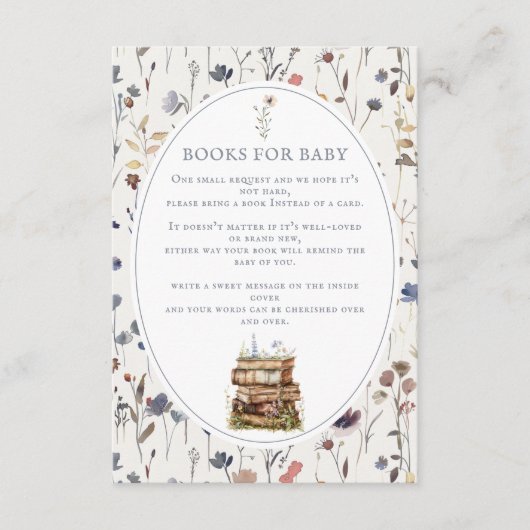 赤ちゃんシャワー野花、ベビー用の本を持って エンクロージャーカード (正面)