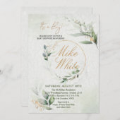 赤ちゃんシャワー金ゴールドと緑のデザイン- It's a Boy Inv 招待状 (正面/裏面)