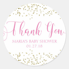 赤ちゃんシャワー金ゴールド紙吹雪ピンクの好意ありがとうラベル ラウンドシール