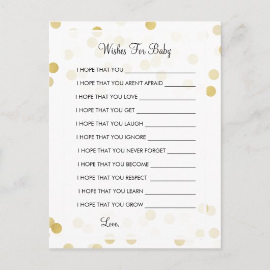 赤ちゃんシャワー金箔グリッター灯の願い アドバイスカード (正面)