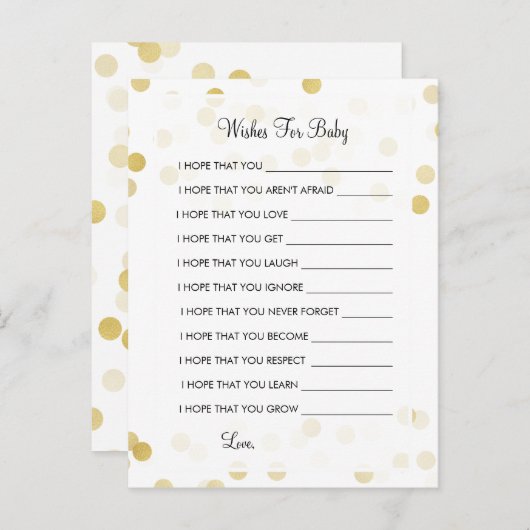 赤ちゃんシャワー金箔グリッター灯の願い アドバイスカード (正面/裏面)