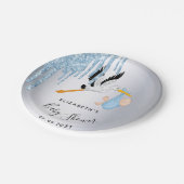 赤ちゃんシャワー銀色のコウノトリ ペーパープレート (アングル)