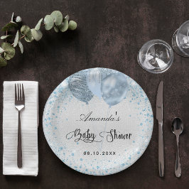 赤ちゃんシャワー銀色の少年グリッターバルーン ペーパープレート