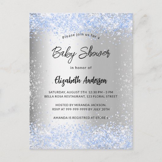 赤ちゃんシャワー銀色の少年紙吹雪散布 インビテーションポストカード (正面)