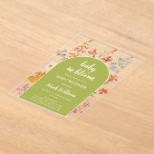 赤ちゃんシャワー開花ワイルドフラワーグリーンアーチ アクリル招待状 (レイダウン)