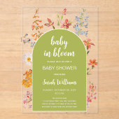 赤ちゃんシャワー開花ワイルドフラワーグリーンアーチ アクリル招待状 (正面)