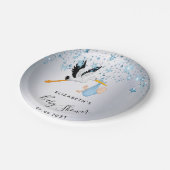 赤ちゃんシャワー青い星のコウノトリ ペーパープレート (アングル)