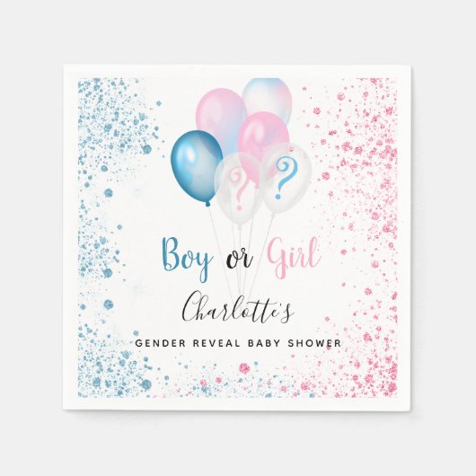 赤ちゃんシャワー青ピンクグリッター スタンダードカクテルナプキン (正面)