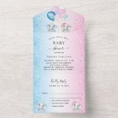 赤ちゃんシャワー青ピンク象の性別RSVP オールインワン招待状 (内側)