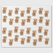 赤ちゃんシャワー高地の牛と子牛の水色 ラッピングペーパー (フラット)