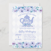 赤ちゃんシャワー高茶パープルとブルー 招待状 (正面)