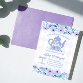 赤ちゃんシャワー高茶パープルとブルー 招待状