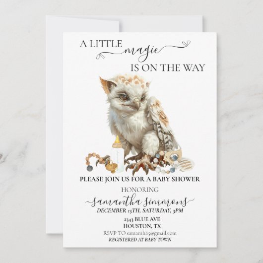 赤ちゃんシャワー魔法の途中の小さなグリフィン 招待状 (正面)