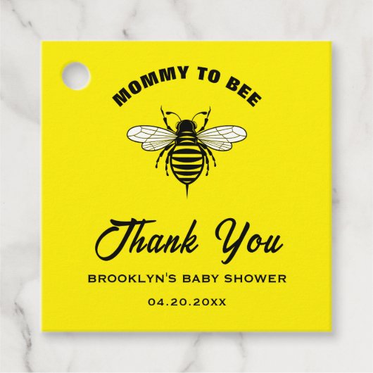 赤ちゃんシャワー黄色の黒のママへビークールスタイリッシュ フェイバータグ (正面)