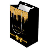赤ちゃんシャワー黒金ゴールド感謝していグリッターお願い ミディアムペーパーバッグ (正面アングル)