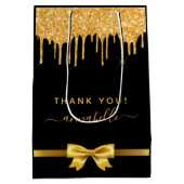 赤ちゃんシャワー黒金ゴールド感謝していグリッターお願い ミディアムペーパーバッグ (裏面)