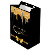 赤ちゃんシャワー黒金ゴールド感謝していグリッターお願い ミディアムペーパーバッグ (裏面アングル)