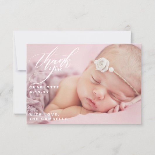赤ちゃんシャワー1枚フルベビーフォトスクリプトありがとう サンキューカード (正面)