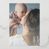 赤ちゃんシャワー2写真金ゴールドフォイルモダンスクリプト 箔招待状 (正面)