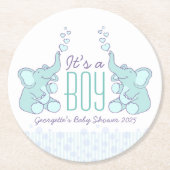 赤ちゃんシャワー2象それは男の子コースターだ ラウンドペーパーコースター (正面)